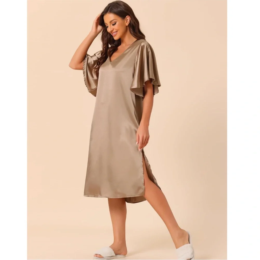 Light Brown Satin Nightgown Dress - Picture 2 of 10